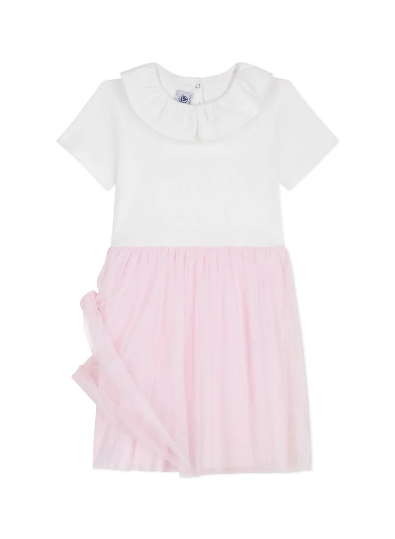 بيتي باتو Children's short-sleeved cotton and tulle heart-patterned dress